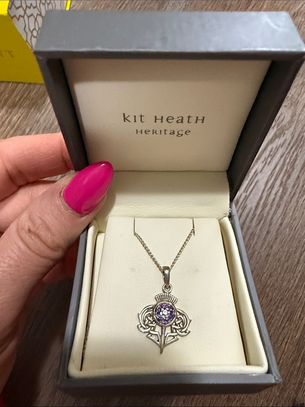 Kit Heath Silver Celtic Pendant Necklace with Purple Stone
